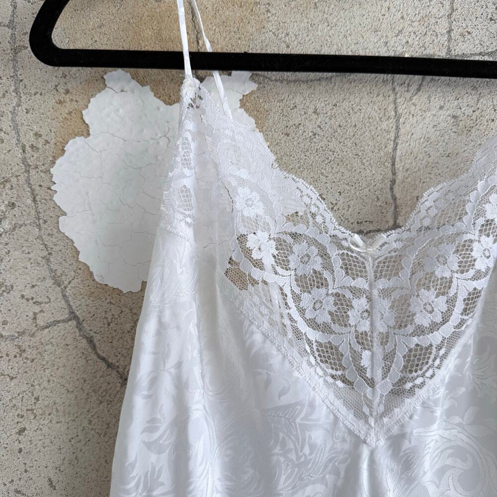 Vtg 90s Slip Dress White Jacquard Bridal Lingerie Romantic Lace Coquette Women S - Picture 3 of 8